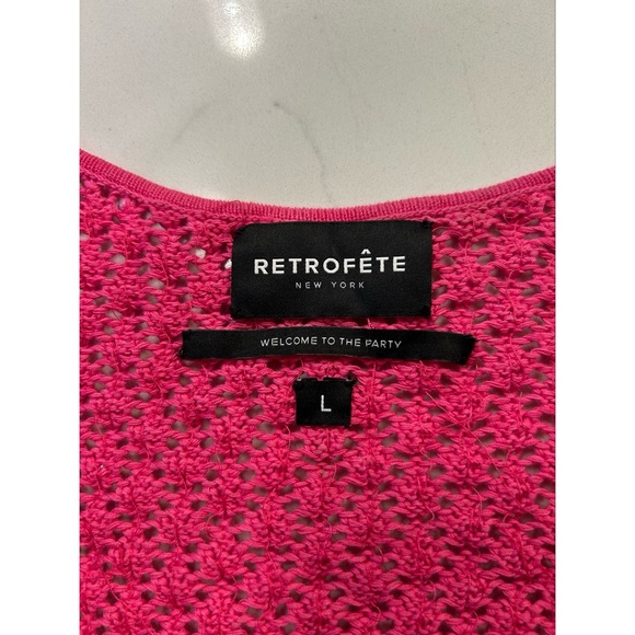 Retrofête ROCCO CROCHET Pink DRESS Size Large Mini Sip Stretch Coverup - Picture 8 of 10